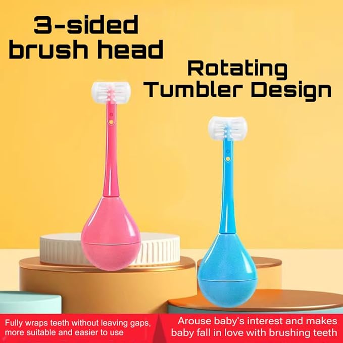2X Three-Sided Children's Toothbrush -  (Blue + Pink )