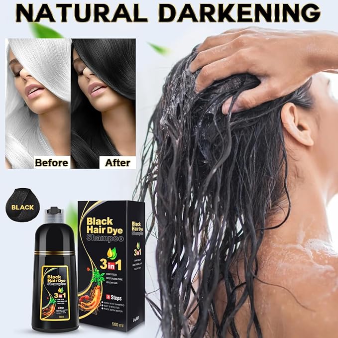 BLACK HAIR DYE SHAMPOO 3-IN-1
