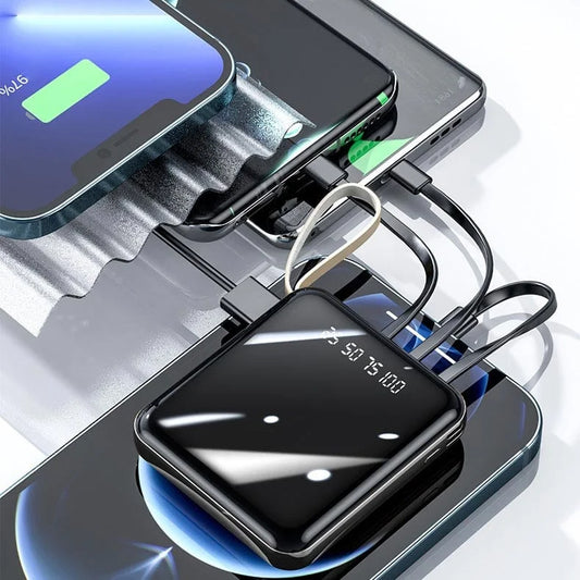 Mini Power Bank with Built-in Cables