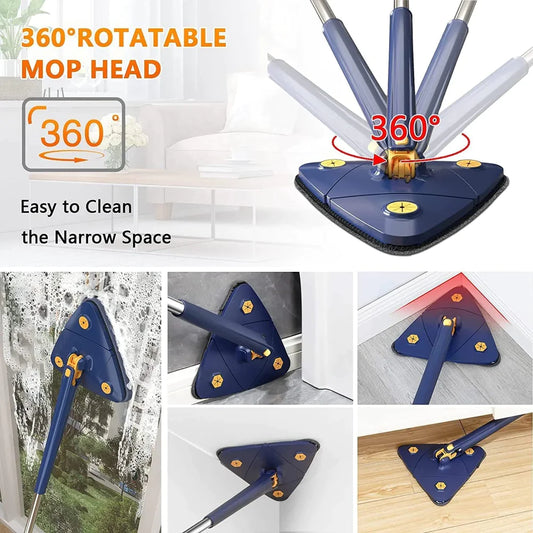 360° Rotatable Triangle Cleaning Mop with Stainless Steel Long Handle